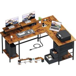 Shaped Computer Desk with Power Outlets