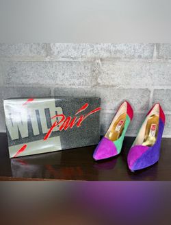 Vintage Wild Pair Colorblock Suede Pumps 8.5B Purple Green Pink Red Heels Box