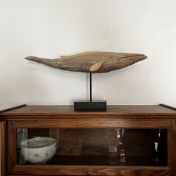 WHALE CARVED WOOD SCULPTURE MOBY DICK