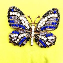 Blue Rhinestone Butterfly Brooch 