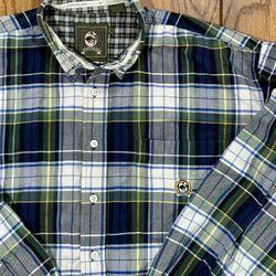 NAVY YELLOW STRIPED Men’s LARGE Cinch Western Long Sleeve Collared Collar Button Dress Work Shirt L