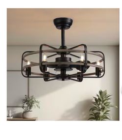 24.8 Inch Farmhouse Gray Caged Ceiling Fan Light - New