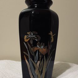 6” Tall 10” Round Black Vase Made In Japan $7