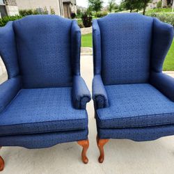 2 Navy Blue Wingback Chairs