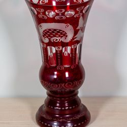 Czech Crystal vase, red cut to clear, Egermann style