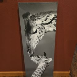 Giraffe and baby wrapped canvas print, 12x36"