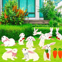 12pc Easter Bunny Yard Decorations Set Rabbits Carrots Outdoor Lawn Decor