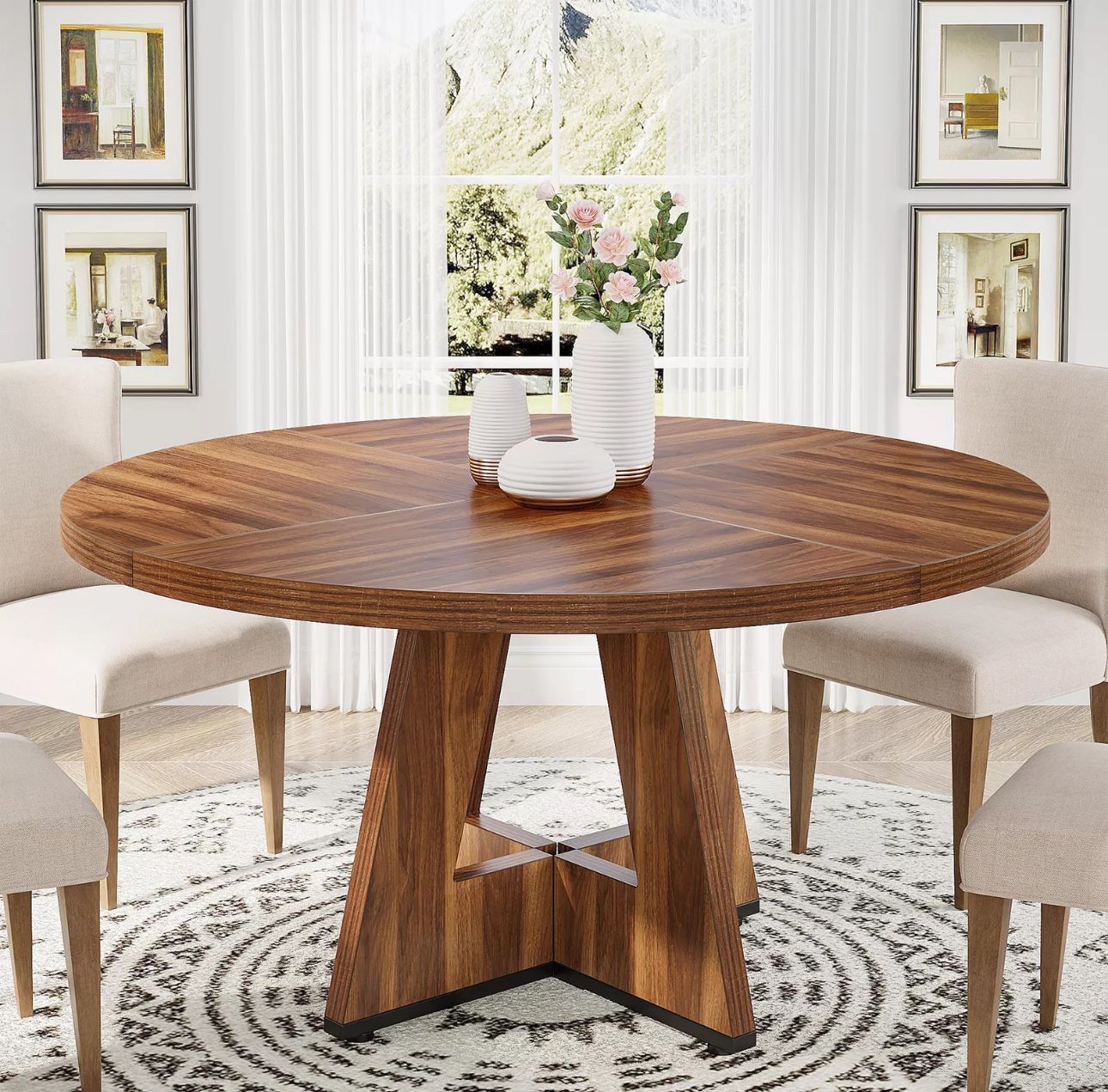 Only Table-Tribesigns 47" Wood Round Dining Table Kitchen Table Small Dinner Table for 4