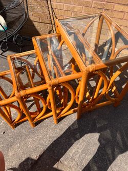 vintage Rattan and bamboo stacking tables