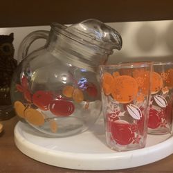 Vintage Hazel Atlas Ball Pitcher x 3 Swanky Swig Glasses 