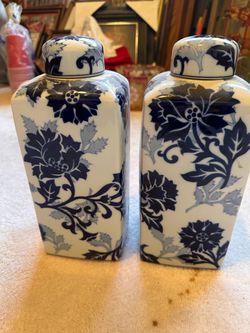 Blue and White Ceramic Jar Set of 2