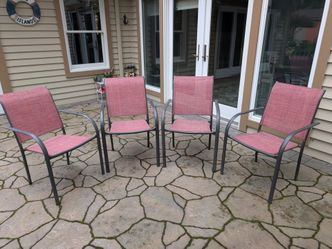 Set of 4 Outdoor Patio Chairs - Red/Burgundy Sling
