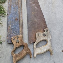 Vintage Antique  Warranted Superior Hand Saw Set Of 2 Very Cool 29in And 17 In