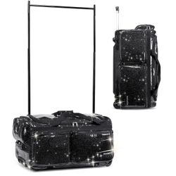 FANWOLI 28" Dance Bag w/ Change Cover Rolling Duffle Bag Waterproof Sparkling Fabric - Black