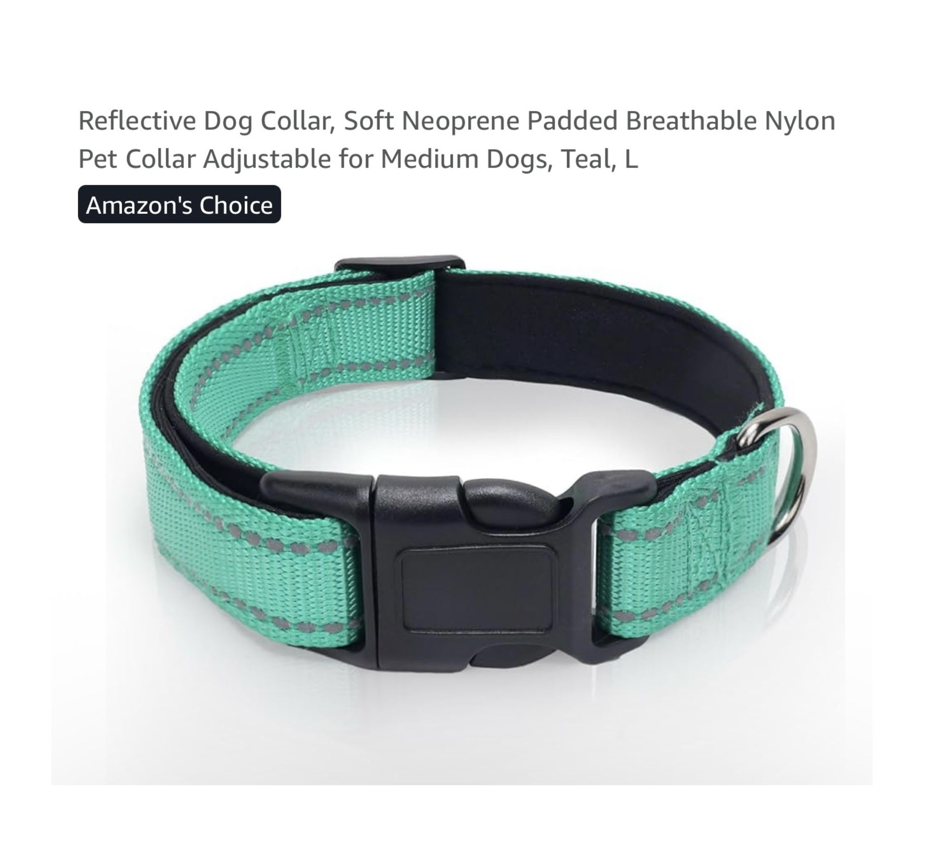 Brand new Large 14”-20” Reflective Dog Collar, Soft Neoprene Padded Breathable Nylon Pet Collar Adjustable for Medium Dogs, Teal, L Whitestone/Flushi