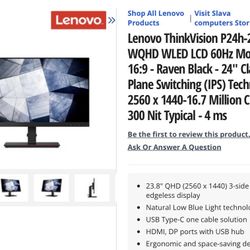 2 Lenovo Thinkvision Monitors For Dual Setup