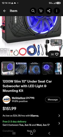 10" under seat subwoofer 1200 watts