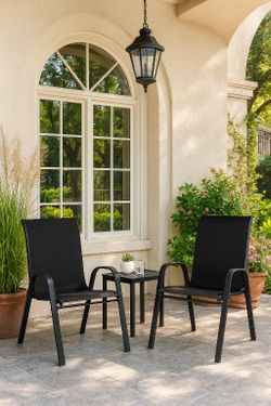 Patio Chairs Set of 2, Stackable Outdoor Dining Chairs with High Back, Breathable Textilene Outdoor