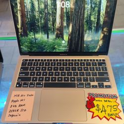 MacBook Air 2020 13" Gold M1 8gb Ram 256gb SSD, macOS Sonoma,Good Battery Backup, Charger. In Excellent Condition without any scratches or Dents. Batt