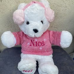 Christmas 2017 White Bear With Pink Ear Muffs.