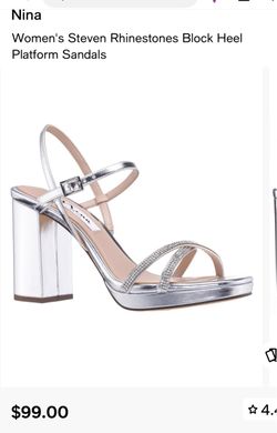 Women's Steven Rhinestones Silver Foil Block Heel Platform Sandals