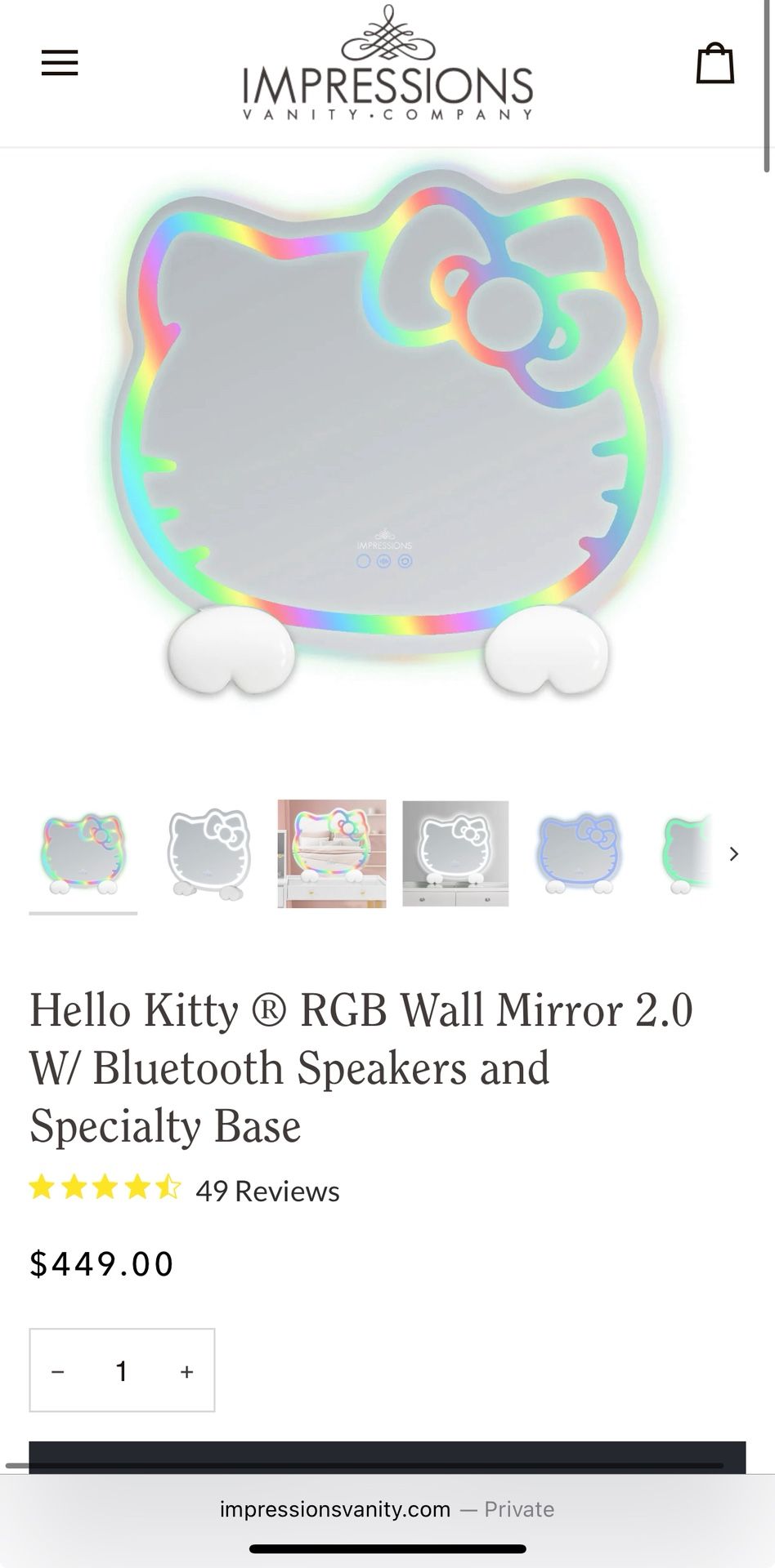 Impressions Vanity Hello Kitty 2.0 Wall And Desk Mirror Bluetooth Speakers Plays Music!!!! New Model