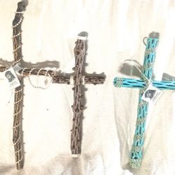 Decorated Chola Cactus Wood Crosses