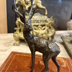 8” LATE VICTORIAN SOLID BRONZE STAG DEER SCULPTURE STATUE FIGURINE