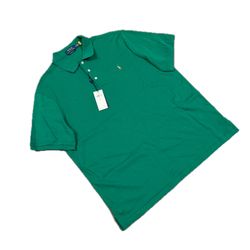 Ralph Lauren Polo Shirt Men's Collared Short Sleeve Size L Green Brown Pony Logo