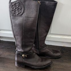Beautiful Tory Burch Marlene Tall Riding Boots Pebble Leather Brown Size 8