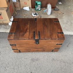 Rustic Solid Wood Storage Chest/Trunk - Unique Folding Lids + Drawer! Great Condition