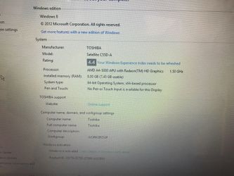 Toshiba laptop. 8g 600 hdd w8