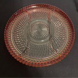 Vintage Indiana Glass Diamond Point Ruby Red Flash Clear Divided Serving Plate, 12”