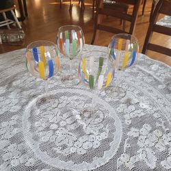 Vintage Painted Wine Glass