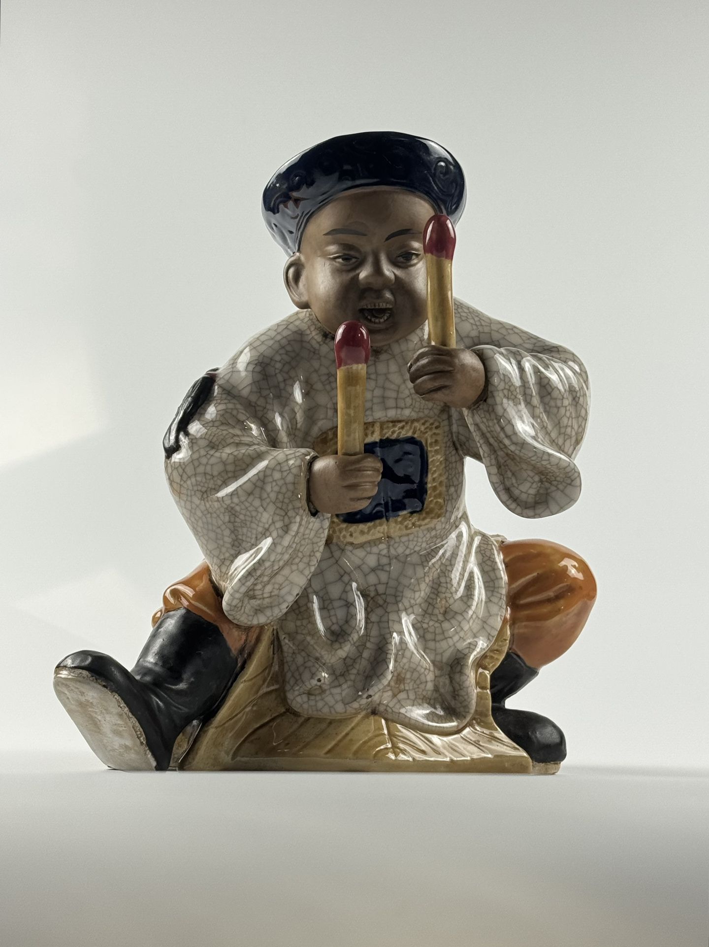Vintage Porcelain Chinese Drummer Boy “Mud Man” Figurine Collectible!