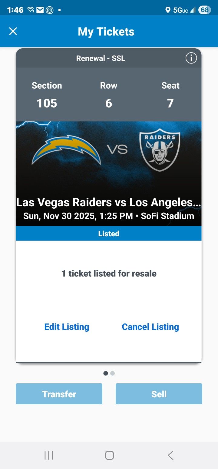 CHARGERS VS RAIDERS @ SOFI $375ea