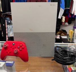 Microsoft Xbox One S 500GB White Console w/ PowerA Red Controller Cables Used