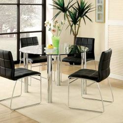 Brand New Black Chrome 5pc Table Set