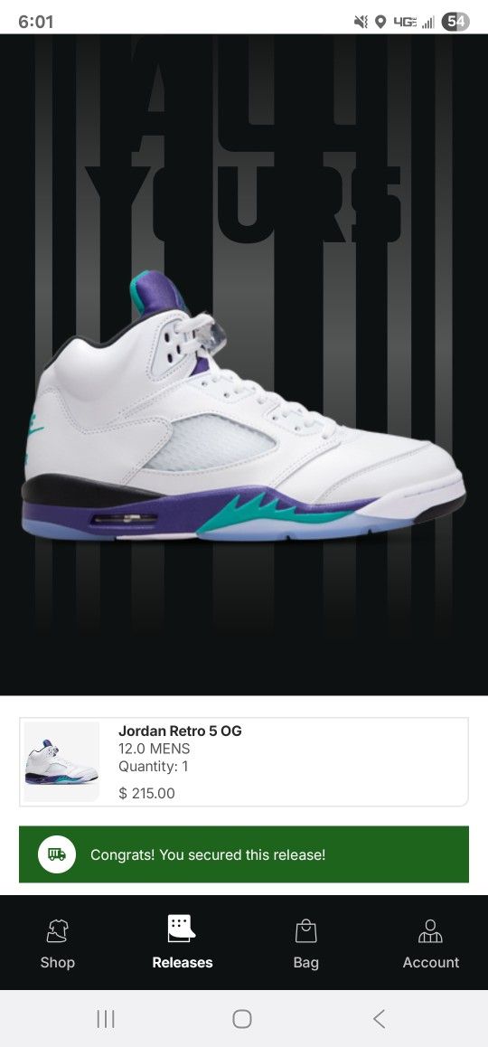 Jordan 5 Grape Size 12