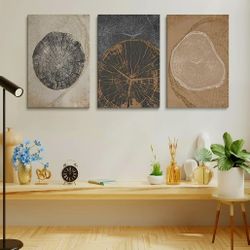 GUBIYU Beige Tree Ring Prints Set of 3