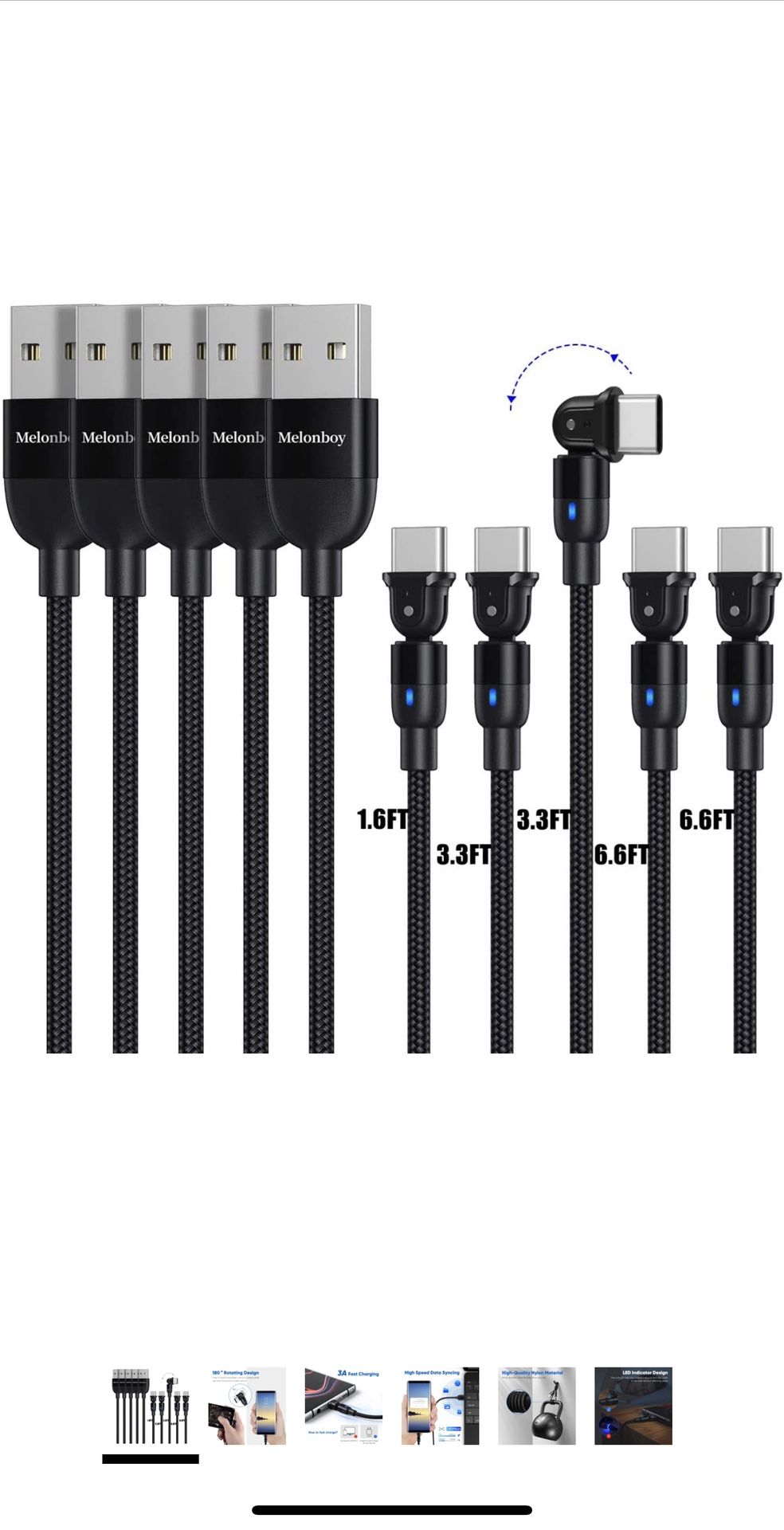 Melonboy usb cable 5 packs fast changing cable and data sync transfer