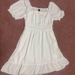New Medium white short ruffle boho poof sleeve dress short