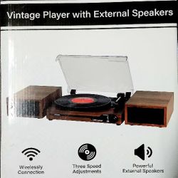 Vinyl Record Player with External Speakers BT 5.3 Wireless Turntable Portable with 3 Speed USB Vintage Wooden Brown
