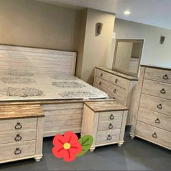 Brand New 💥  Whitewash Bedroom Set Of 7 Pieces/ Bedroom Furniture 