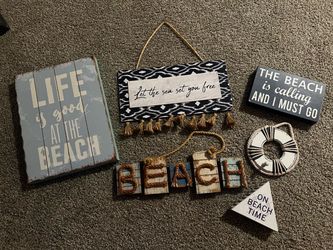 6-Piece Beach & Coastal Home Decor Sign Bundle – Pristine Condition!