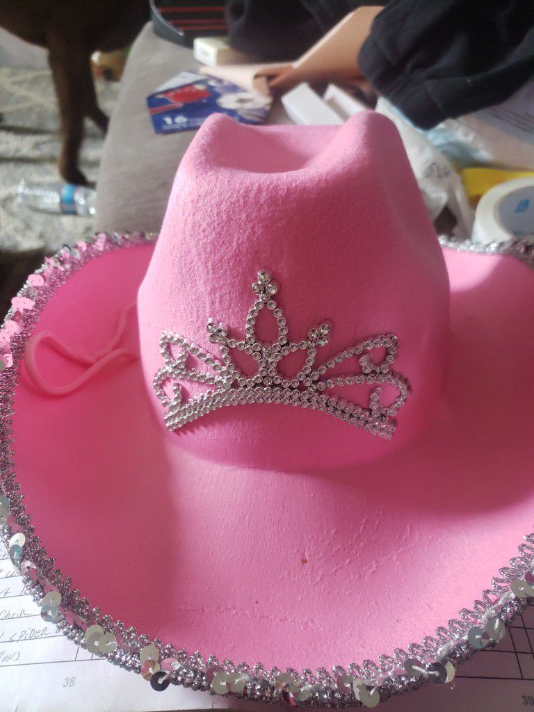 Pink Cowboy Cap Cowgirl Crown Feather Pink Western Tiara Girl Wide Party Hat