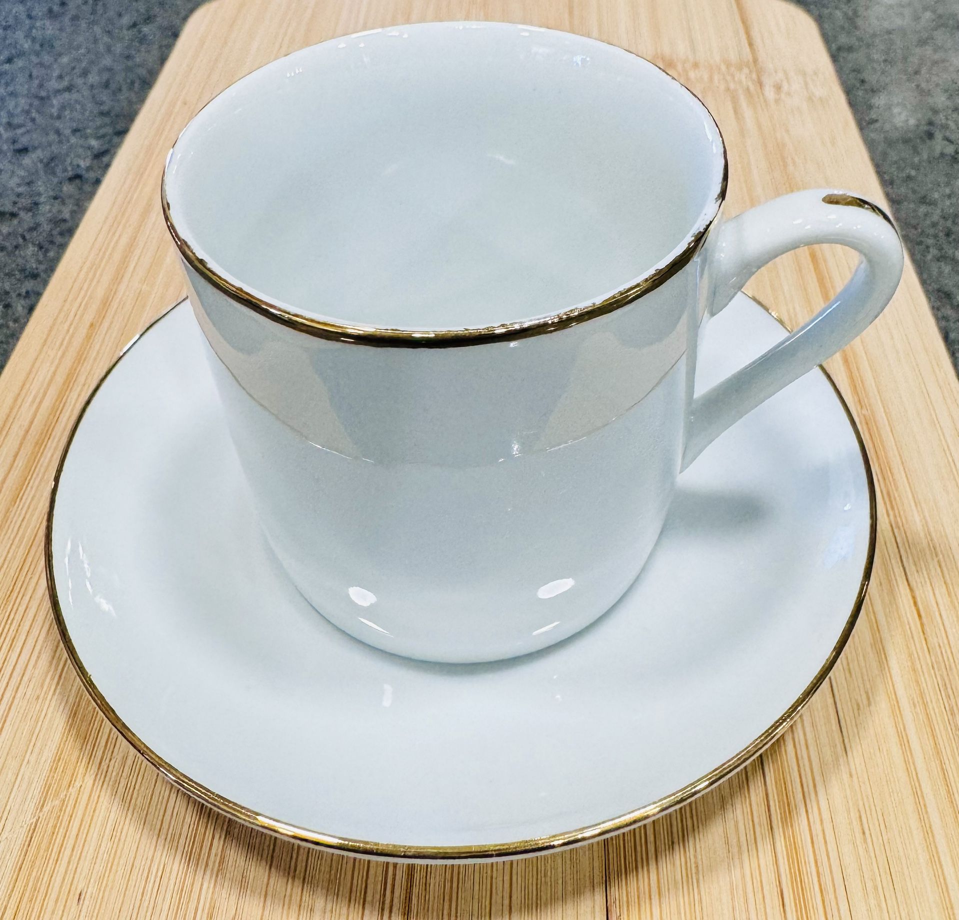 NEW- 4 Gold Rimmed Espresso Demitasse Cup & Saucer 