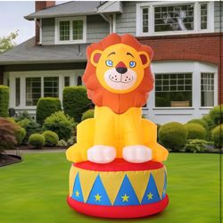 LED 5 FT Inflatable Lion for Circus Carnival Party Outdoor Decorations, Carnival Theme Birthday Party Blow up Animal for Outdoor Indoor Pool Yard Deco