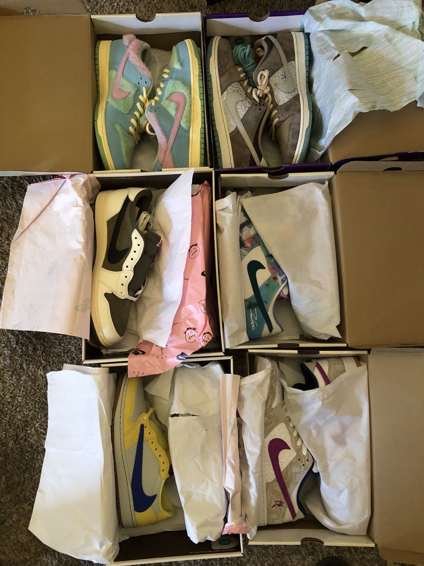 Nike SB dunks, Travis Scott Jordan 1
