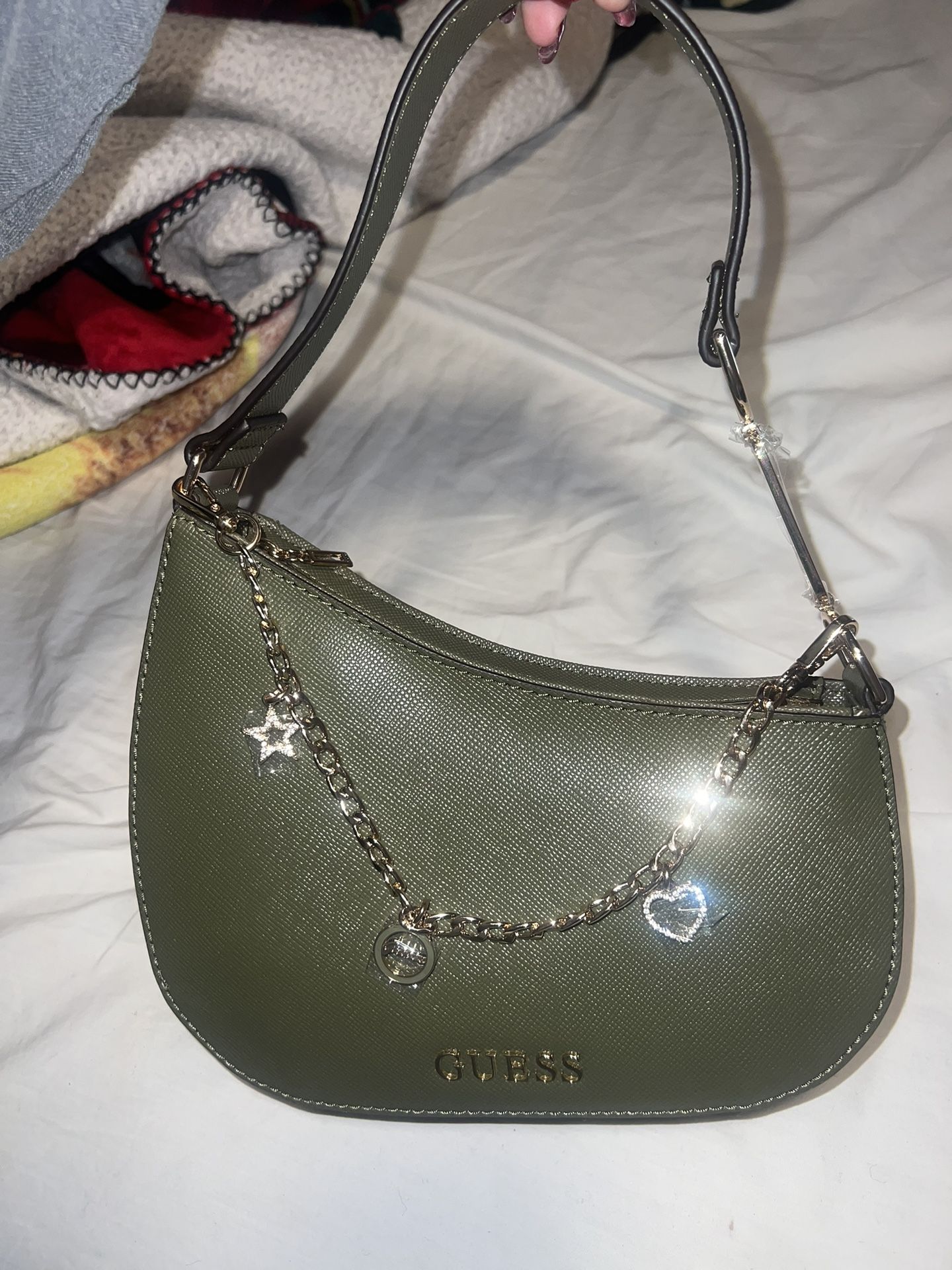 Guess Green Purse + Charms/Chain
